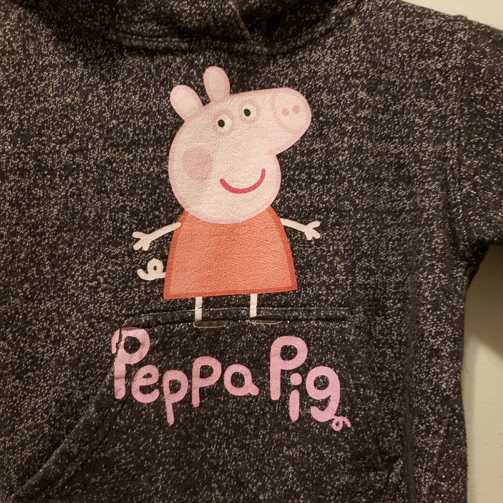 Peppa Pig Girls Hooded Gray Sweatshirt w/ Front Pocket Jon Lauren Apparel Small - Picture 4 of 7